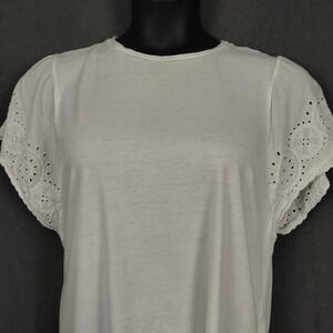 Gap Womens XL White Eyelet Lace Flutter Sleeve Jersey Crew Neck T-Shirt Boho Top
